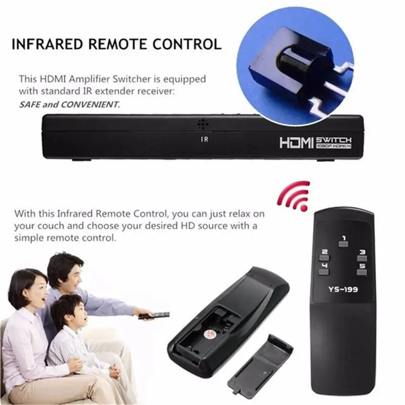 5 портов Hdmi селектор Splitter Switch Switcher 1080P видео аудио конвертер для Ps4 Xboxone монитор Пульт дистанционного управления