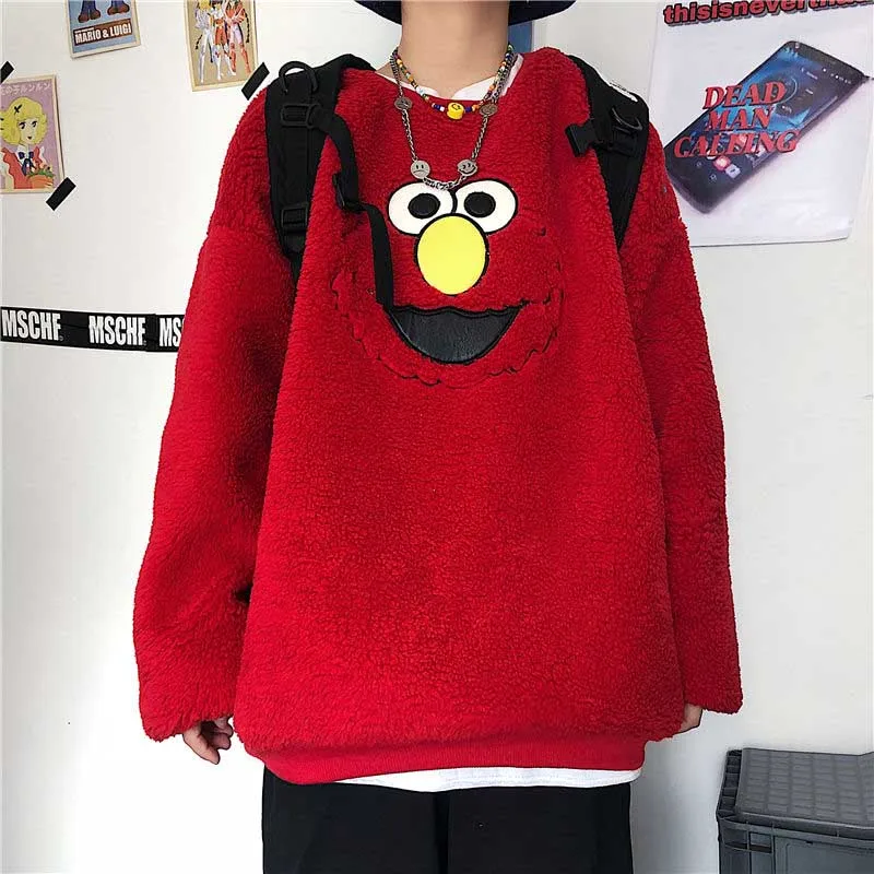  NiceMix Harajuku Cartoon Women Sweatshirt Hoodies Oversize Lambswool Hooded Tops Sweatshirt Long-sl