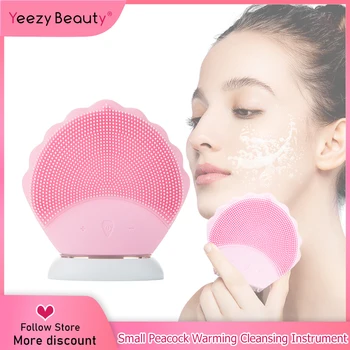 

Sonic Facial Cleansing Brush Waterproof Silicone Wireless Charge Face Cleaner Deep Cleaning Peacock Warming Cleansing Instrument