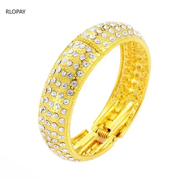 

Gold-color Crystals Round Bangles for Women Arabic Fashion Bangle Bracelet for Bridal Mulslim Open Cuff Bracelet