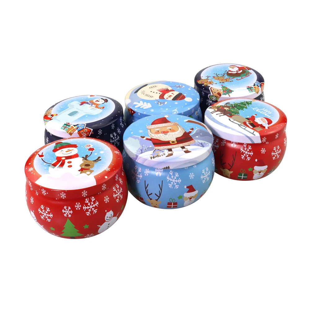 X20 Christmas Tinplate Candle Can 4oz Capacity Food Grade Tin Box Drum Shaped Gift Metal Candy Biscuit Iron Storage | Дом и сад