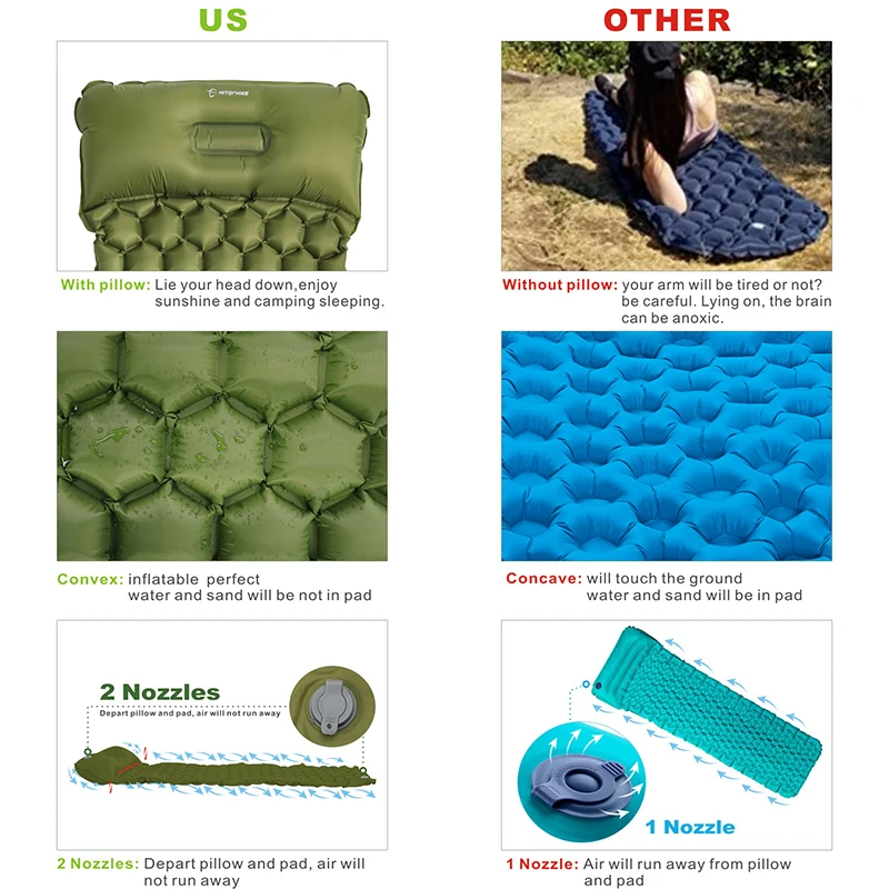  Sleeping Pad Camping Mat With Pillow air mattress picnic Inflatable Cushion Sleeping Mat Fast Filli