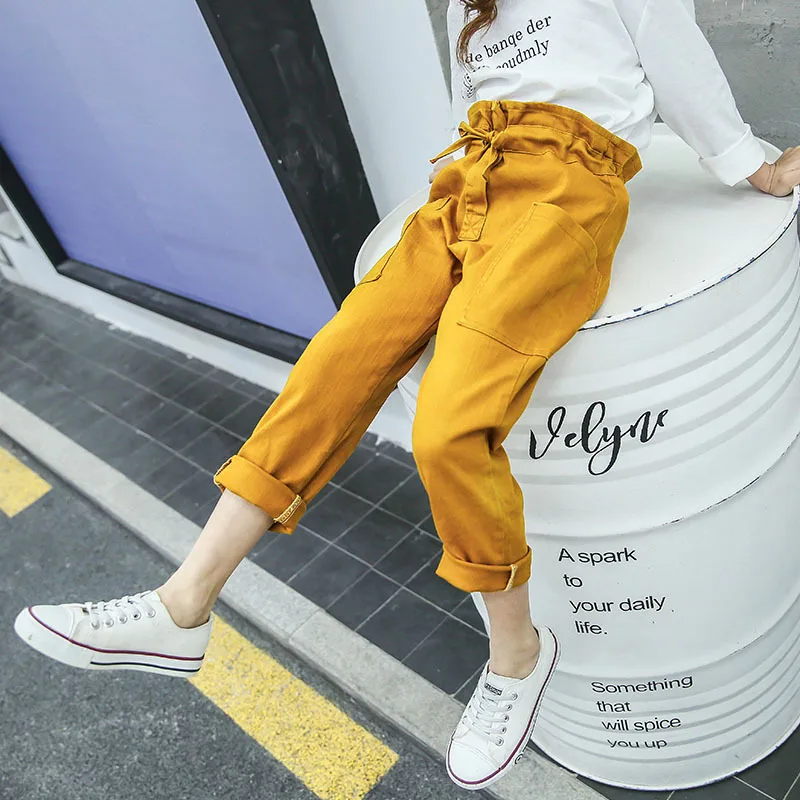 

2019 autumn girls pants sweet princess leggings girls ruffled pockets slim trousers children's fashion pants children's clothing