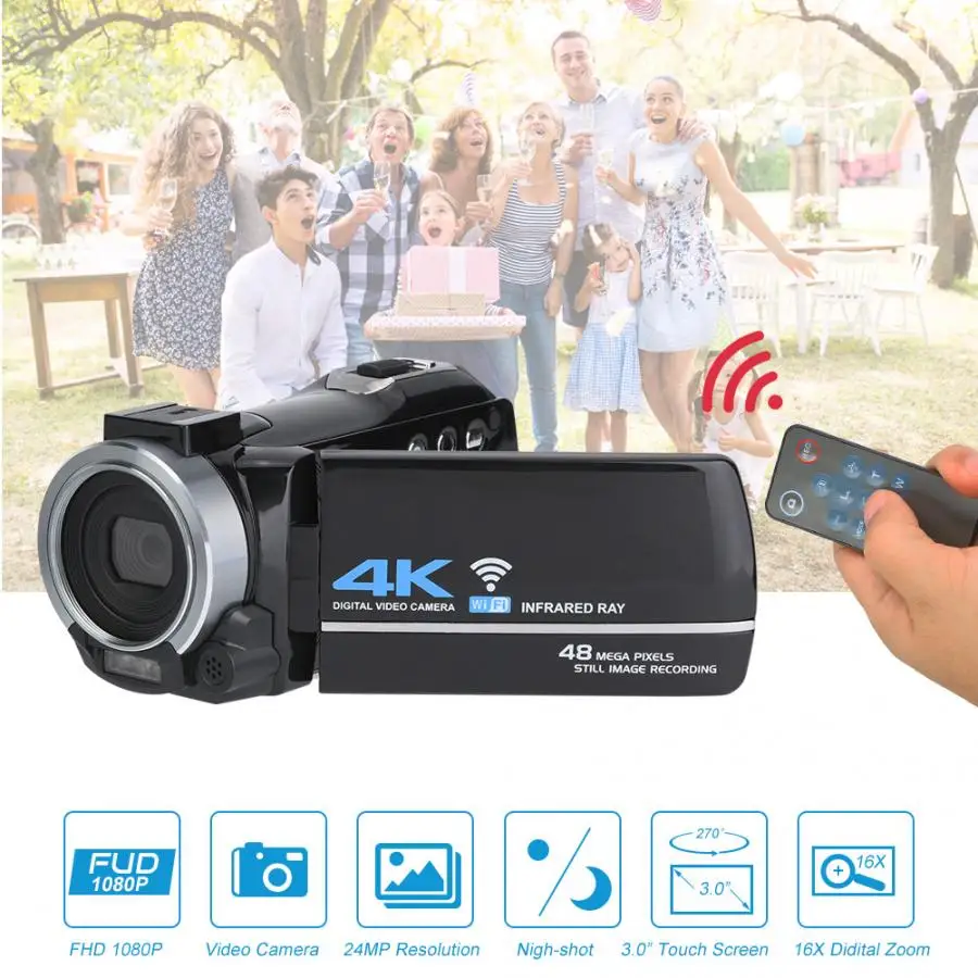 DV-FR485 270 градусов вращения 3 дюймов ips Экран 4K 48MP HD Цифровая видеокамера 16X зум Wi-Fi пульт для Управление