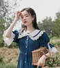 Vintage Women Blue Dress Sweet Peter Pan Collar Lace Flare Sleeve Long Maxi Dresses For Slim Lady Mori Girl Vestidos Faldas ► Photo 2/6