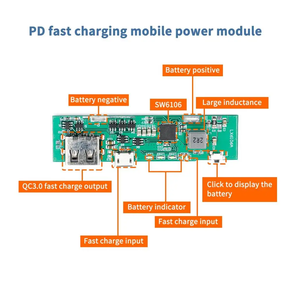 PD Быстрая зарядка QC3.0 мобильный силовой модуль FCP двухсторонняя Быстрая зарядка 5V9V12V