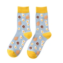 1 пара, милые домашние Нескользящие хлопковые носки, теплые удобные, подарок, повседневные, спортивные, Средний теленок, с рисунком еды, женские носки на осень