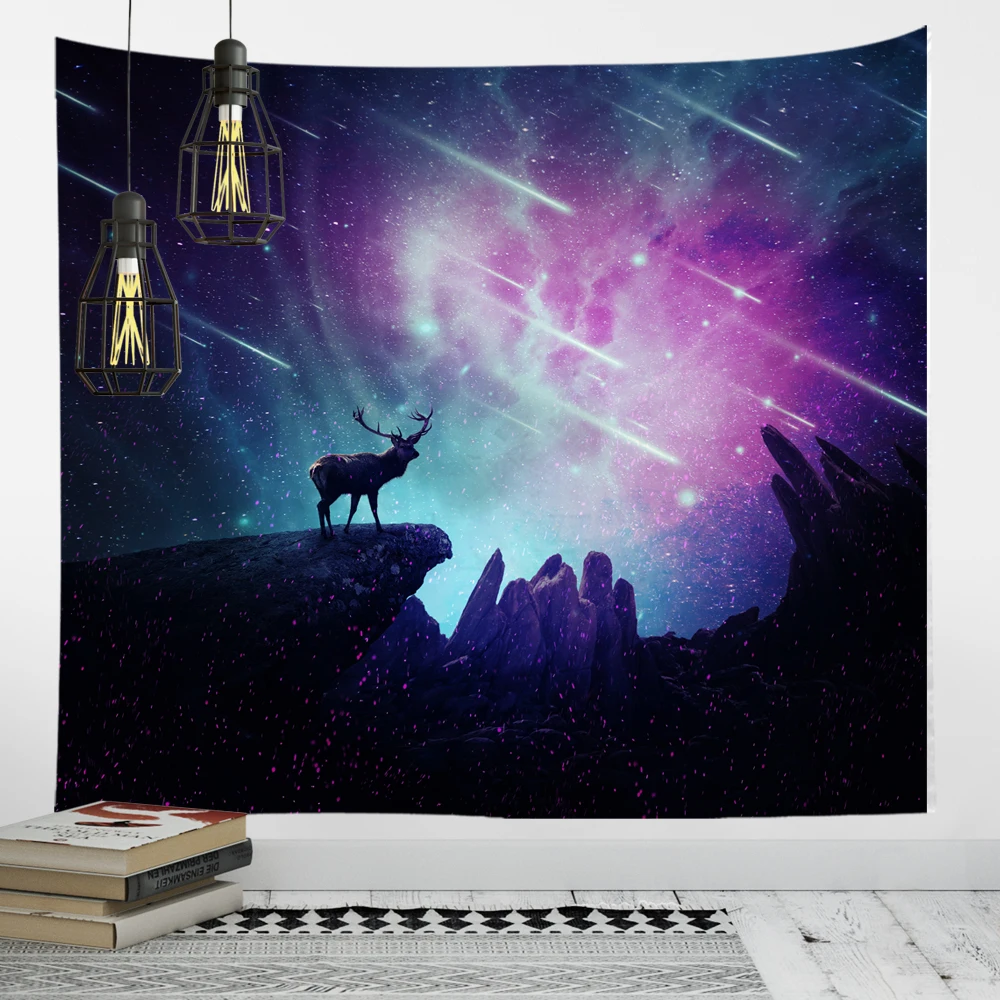 

Universe Space Meteor Wall Hanging Tapestry, Moon, Foggy Forest, Tree Landscape, Room Decor, Small, Large, Big Tapestry