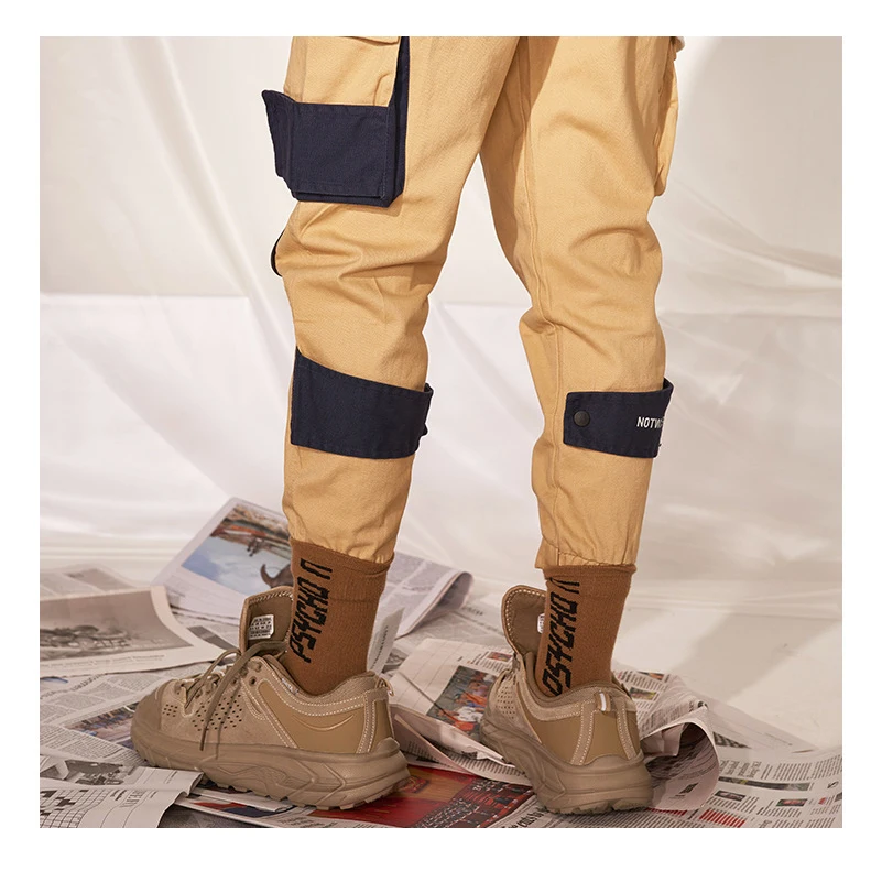 new men bound pan Autumn popular functional wind printing overalls male hip hop retro street simple versatile - Цвет: Хаки