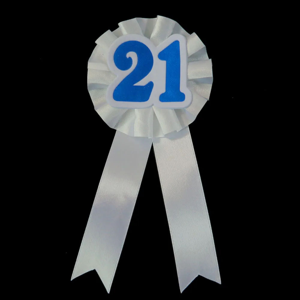 Whiteribbonblue21 Белая лента значок на день рождения 21 30 40 50 брошь на день рождения принцесса розовая ткань Блестящий Синий Розовый Девушки пользу для взрослых женщин - Цвет: Whiteribbonblue21