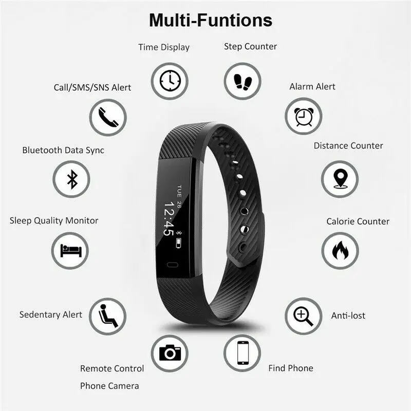 Светодиодный Bluetooth для мужчин и женщин Смарт часы Браслет фитнес трекер счетчик браслет 115 умный Браслет