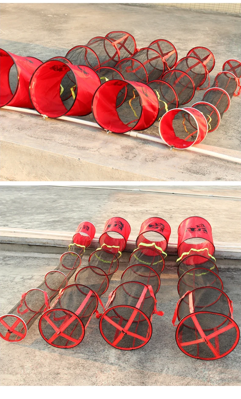 Vivo de Armazenamento Dobrável de Pesca Rede de Malha de Aço Dobrável Peixe Armadilha Dip Gaiola Net Inoxidável Duplo Anéis X424g 1.5m - 2m 2.5m 3m 16 Gaiola Net Net Rede de Malha de