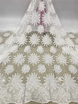

white colour lace fabric newcoming beautiful laser cut mesh lace fabric 5yards french lace fabric for wedding dress DP151