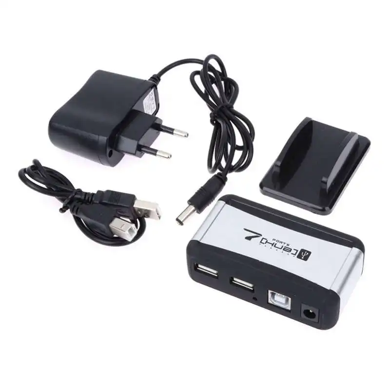 Top Eu Plug External Hub 7 Usb 2.0 Ports With Multi-Socket Power Supply Slot For Notebook Pc Mac | Электроника