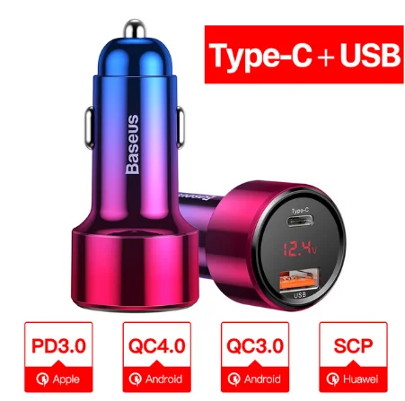 Baseus 45 Вт Быстрая зарядка 4,0 3,0 USB Автомобильное зарядное устройство для iPhone 11 Pro Max Xiaomi samsung QC4.0 QC3.0 QC type C PD автомобильное быстрое зарядное устройство - Тип штекера: Type C USB Red