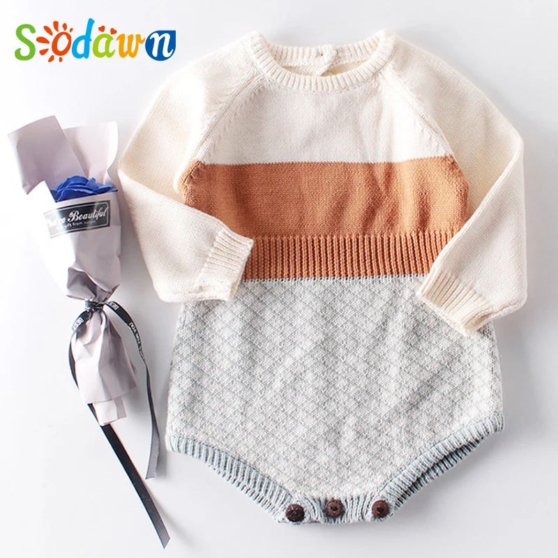 

Sadawn Autumn Winter Baby Knitted Sweater Romper Stripe Jumpsuit Girls Orange Cotton Baby Girl Clothing Bodysuit Infant Clothing
