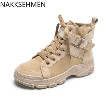 

NAKKESHMEN-Retro Motorcycle Boots Women's 2020 Autumn New Motorcycle Boots Students Versatile Short Boots Street Boots