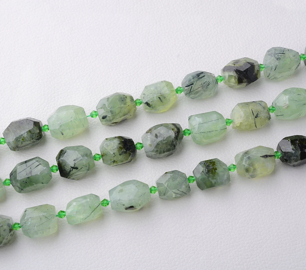 

15x20mm Natural Faceted Oval Cube Green Prehnites beads 15"