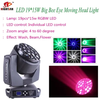 

Professional disco lighting 19*15W RGBW led big bee eye zoom moving head wash dj light for party theater concert Event