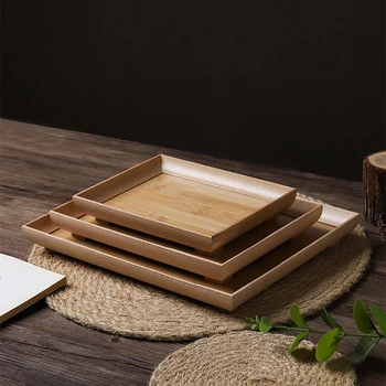 

Natural Wood Rectangle Tray For Cups Snacks Fruits Storage Small/Medium/Large Pallet Sundries Storage Household Dishes