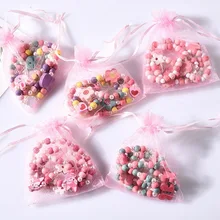 Детская Подвеска для девочек, Комплект браслетов с рисунком кролика, животных, цветов, дерева, бисера, комплект ювелирных украшений для девочек, подарок на день рождения