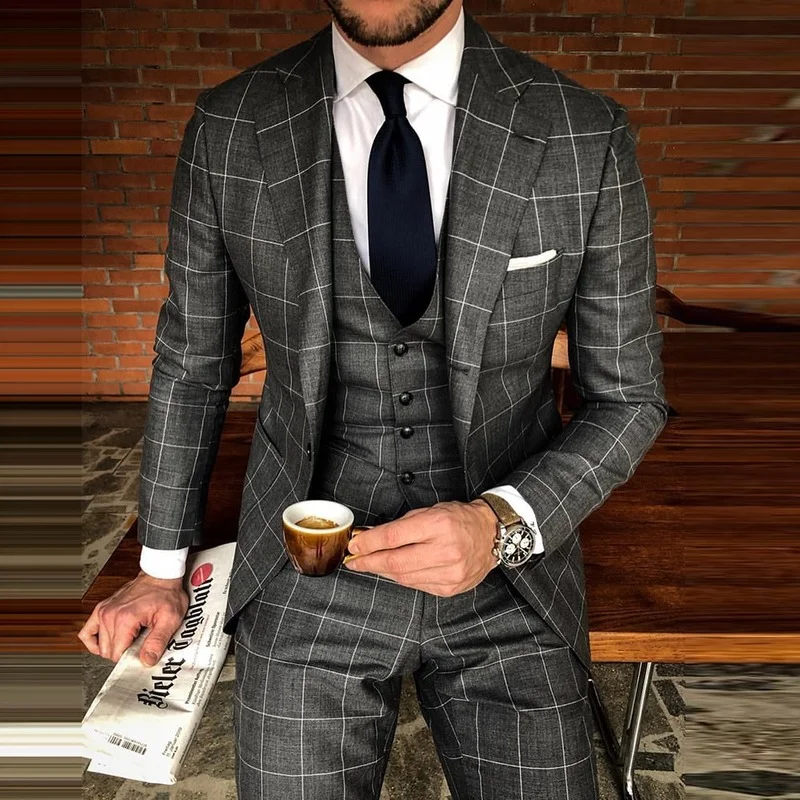 Мужской Блейзер Slim Fit 2021 весна осень новый серый клетчатый Карманный костюм