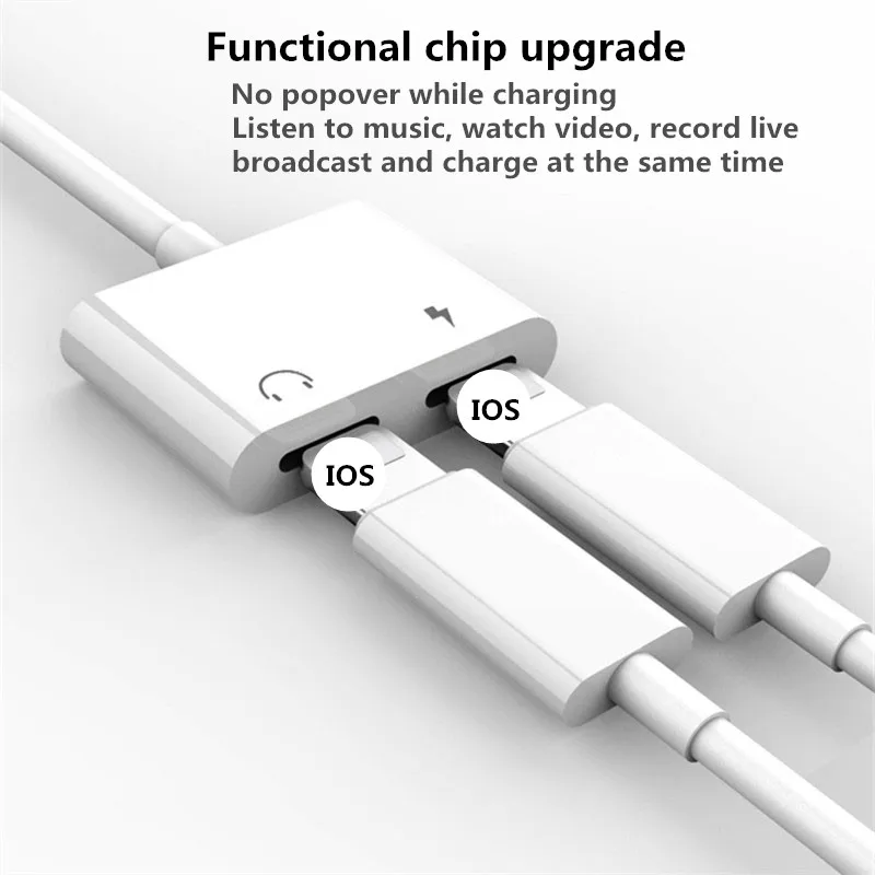 2 в 1 3,5 мм разъем для наушников, аудио конвертер сплиттер наушники Aux штекер зарядное устройство для iPhone XS MAX XR X 7 8 Plus адаптер