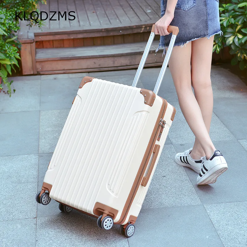 KLQDZMS 20&rsquo;&rsquo;22&rsquo;&rsquo;24&rsquo;&rsquo;26 Inch ABS Women's Personalized Trolley Luggage Bag Fashion Wheeled Suitcase Set Trolley College Style Hot