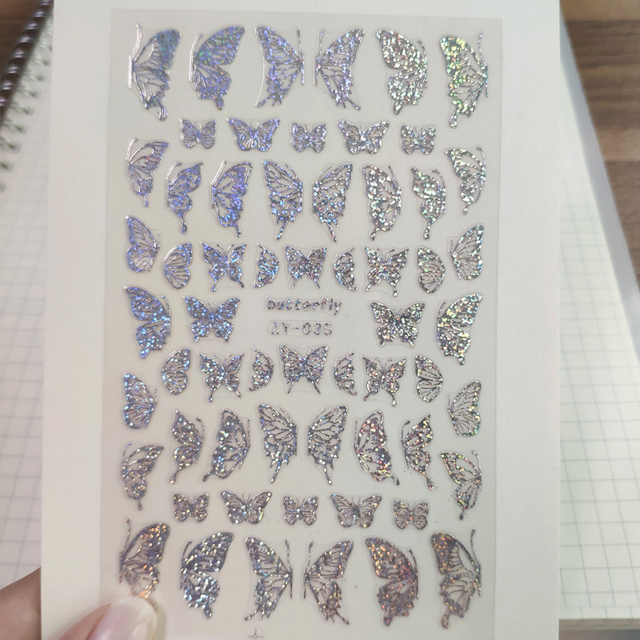 Holographic 3D Laser Butterfly Nail Art Stickers Gold Silver Nail Adhesive Sliders Decals Laser Sticker Decor DIY Manicure