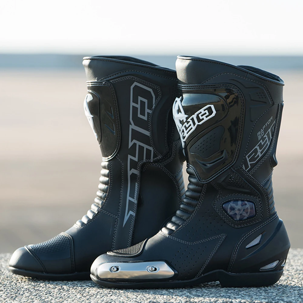 Black Motorcycle Boots Men Motocross Botas Moto Non-slip Motorboats Wearable Motorcycle Shoes Moto Racing Riding Shoes