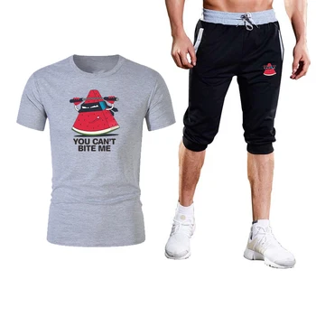 

2020 Summer fashion Workout Fitness Men cotton Two Piece Sets print T Shirts + Shorts Suit Men High Quality Clothing Tees
