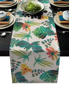 

Flowers Tropical Plants Leaves Spring Table Runners Modern Linen Cotton Table Cloth Wedding Party Christmas Decoration for Home