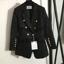 

2021luxury design fashion double breasted women's suit coat temperament Sequin tweed women's coat women's long sleeved suit coat