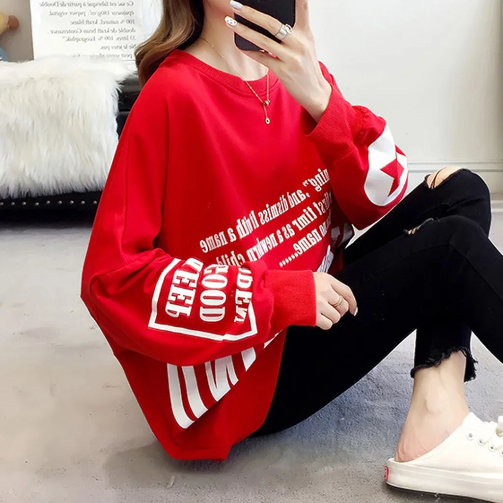 JAYCOSIN, Женский пуловер, Harajuku, с буквенным принтом, одежда, модная рубашка, простая женская уличная толстовка, хип-хоп, свободные топы, одежда