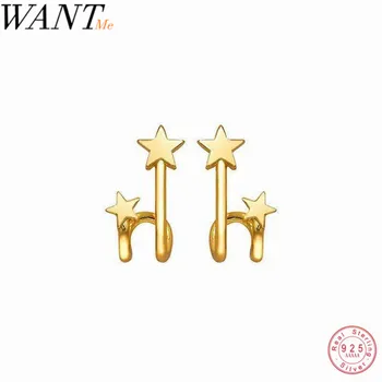 

WANTME Fashion Genuine 925 Sterling Silver Double Star Geometric Studs Earrings for Women Birthday Teen Gift Fine Jewelry 2020