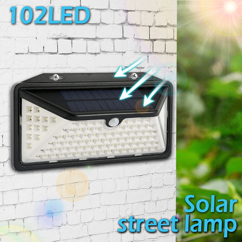 102LED солнечный светильник 3 7 V 2W двор движения PIR Сенсор открытый коридор настенный