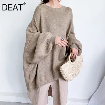 

[DEAT] Oversize Knitting Pullovers Sweater Loose Fit Round Neck Long Sleeve Women New Fashion Tide Autumn Winter 2020 13E396