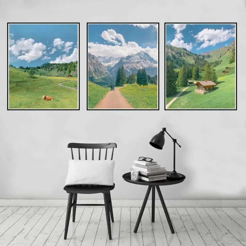 

Rural Grassland Hills Spring Beautiful Photography Wall Painting Blue Sky Clouds Canvas Hd Frameless Printing Custom Poster