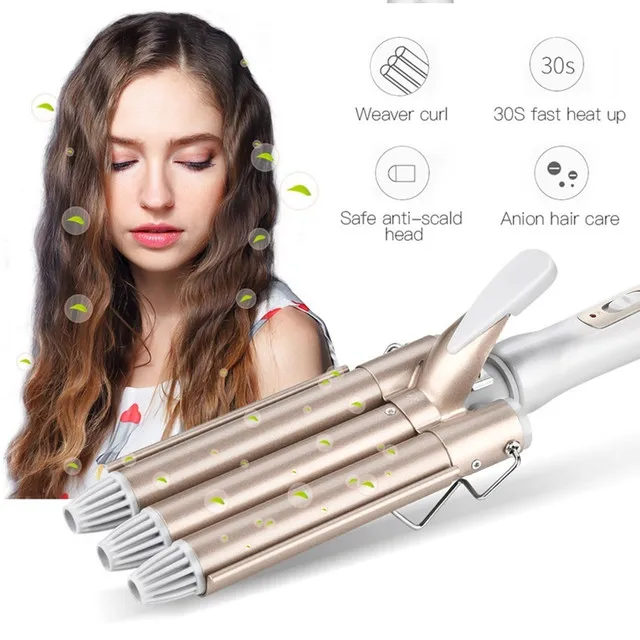 DIY titanium Ceramic 3 Barrels Hair Curling Iron Wand Temperature adjust Curler Irons Magic Wave Waver Styling Tools | Красота и