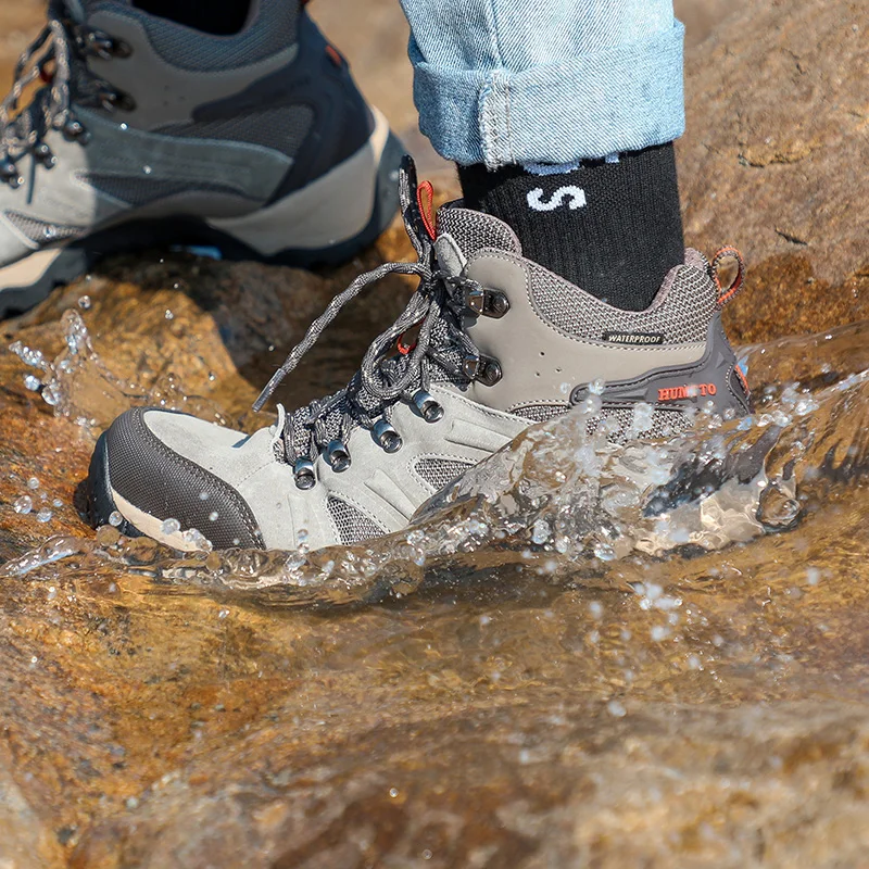 HUMTTO Outdoor Trekking Sneakers for Men Leather Sport Hiking Shoes Mens Breathable Waterproof Climbing Camping Tactical Boots