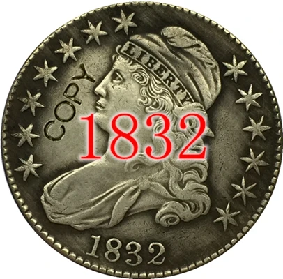 1832 США(1807-1836) 27 монет с закрытым бюстом, Надпись EDGE половина копия доллара монеты - Цвет: 1832