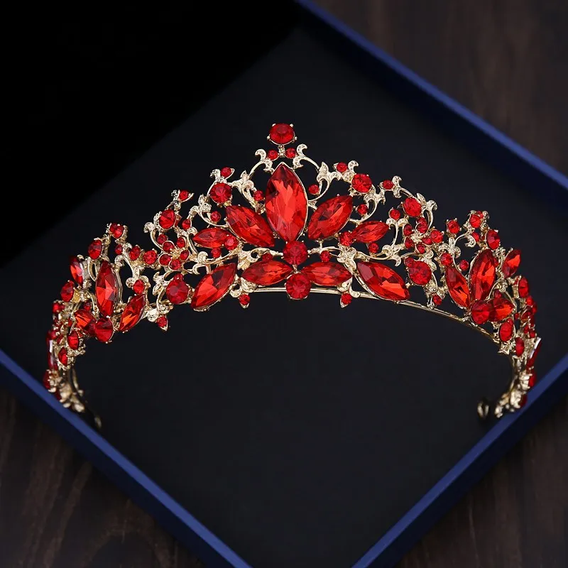 Baroque Vintage Red Crystal Bridal Hair Jewelry For Wedding Tiaras And Crowns With Necklace Earrings Sets Princess Queen Diadems jewelry accessories jewelry set hair accessory bridal headwear