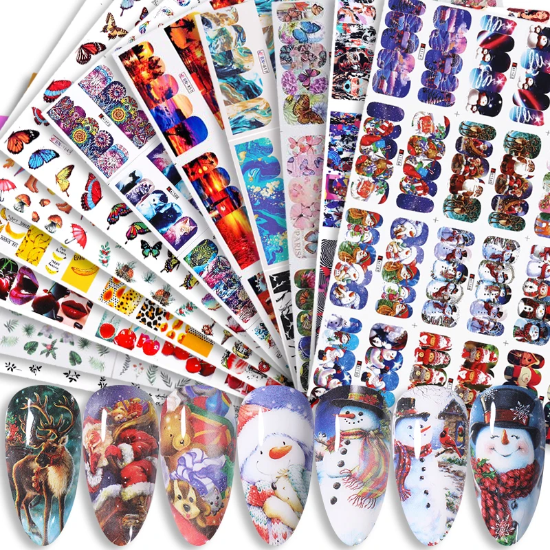 

12 Designs Nails Stickers Manicures Set Maple Leaf Geometric Nail Art Water Transfer Decals Sliders Floral Leaves Decoration