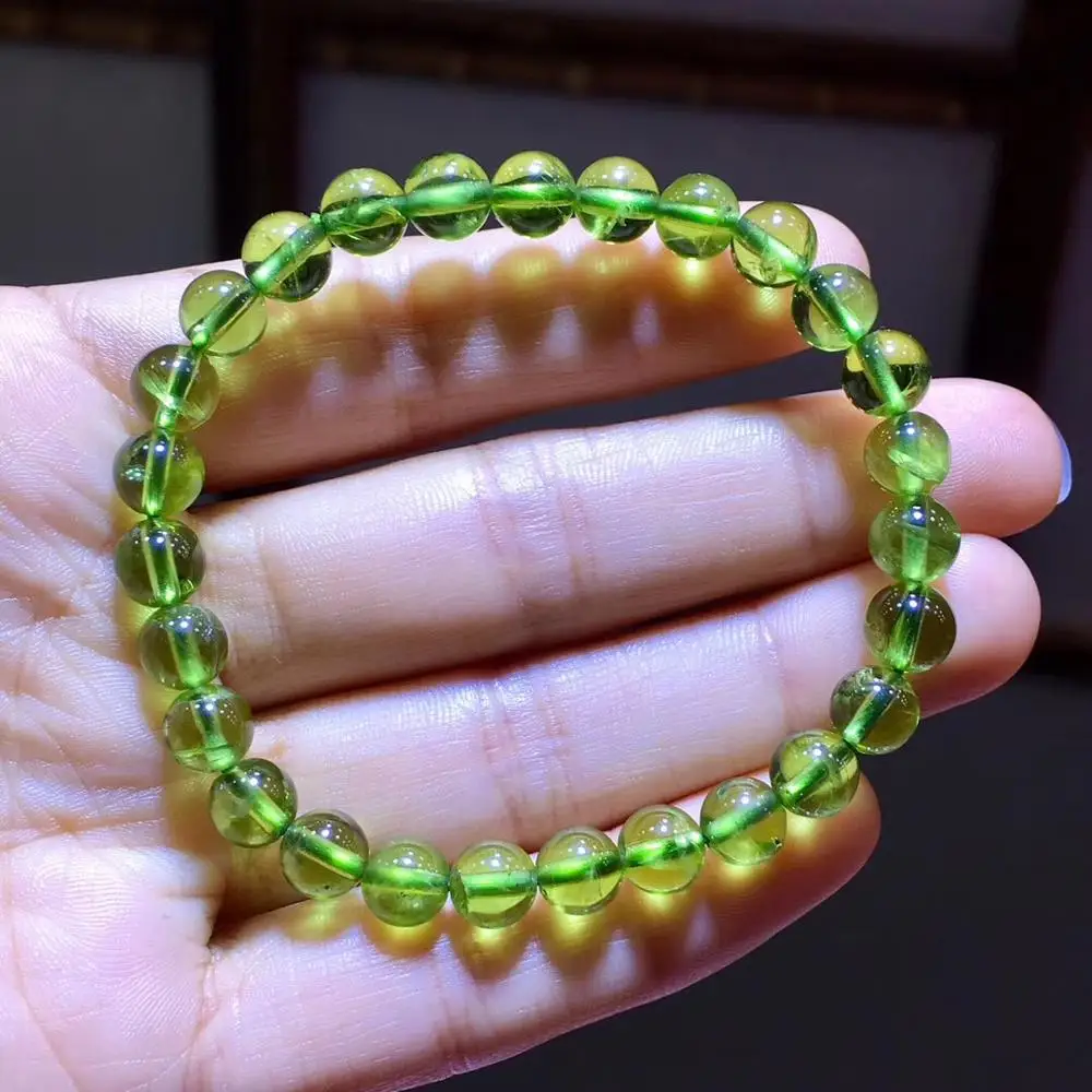 

7mm Top Natural Green Peridot Bracelet For Women Olive Clear Round Beads Healing Stone Anniversary Love Fashion Jewelry AAAAA