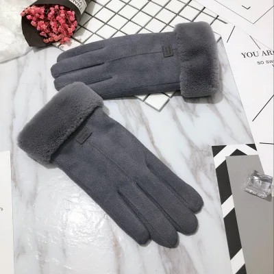 Модные замшевые перчатки с сенсорным экраном зимние женские уличные плюс бархат утолщение относится к вождения ветроустойчивые теплые перчатки C91A - Цвет: D91A Gray