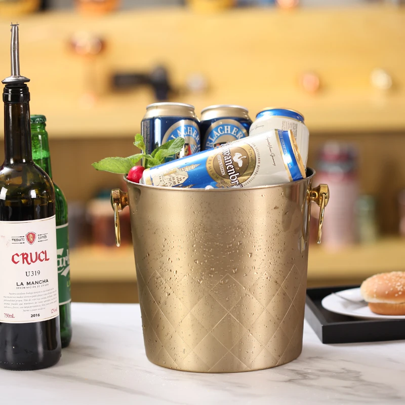 Metal Stainless Steel Gold Plated wine cube cooler 5L bulk Ice Bucket
