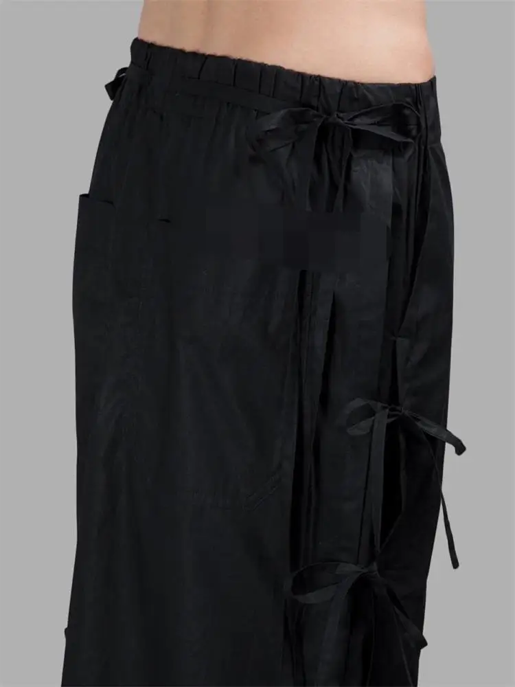 Men's Casual Pant Skirt Spring And Autumn New Black Side Bag Buckle Tassel Design Fashion False Two-Layer Pant Skirt