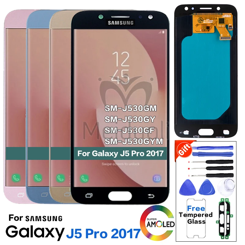 

Super Amoled LCD For Samsung Galaxy J5 2017 J530 J530F J530M Phone LCD Screen Display Touch With Brightness Adjustment+Sticker