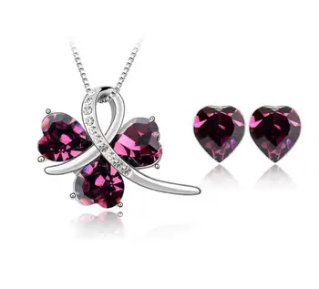 

Luxury Elegant Clover Jewelry Sets Earrings Necklaces Pendants For Women Crystals from Swarovski Christmas Gifts