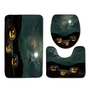 

1 Set Bathroom Mat Polyester Anti-slip Halloween Pattern Toilet Mat Closestool Mat Floor Pad for Bathroom Washing Room Toilet